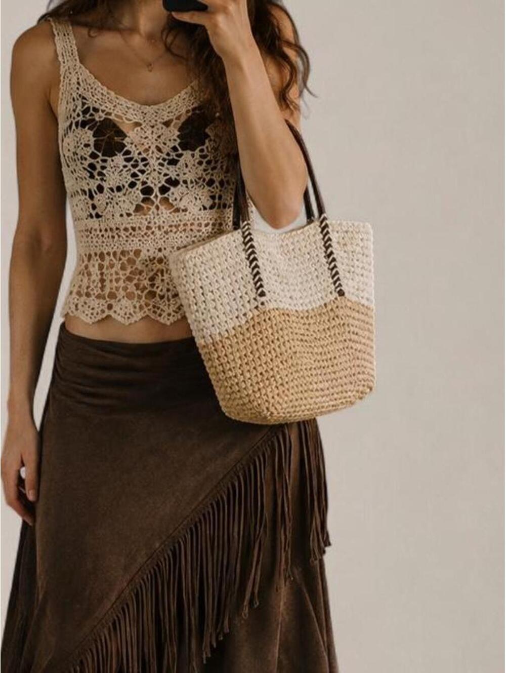 Epk Two Tone Straw Tote Bag